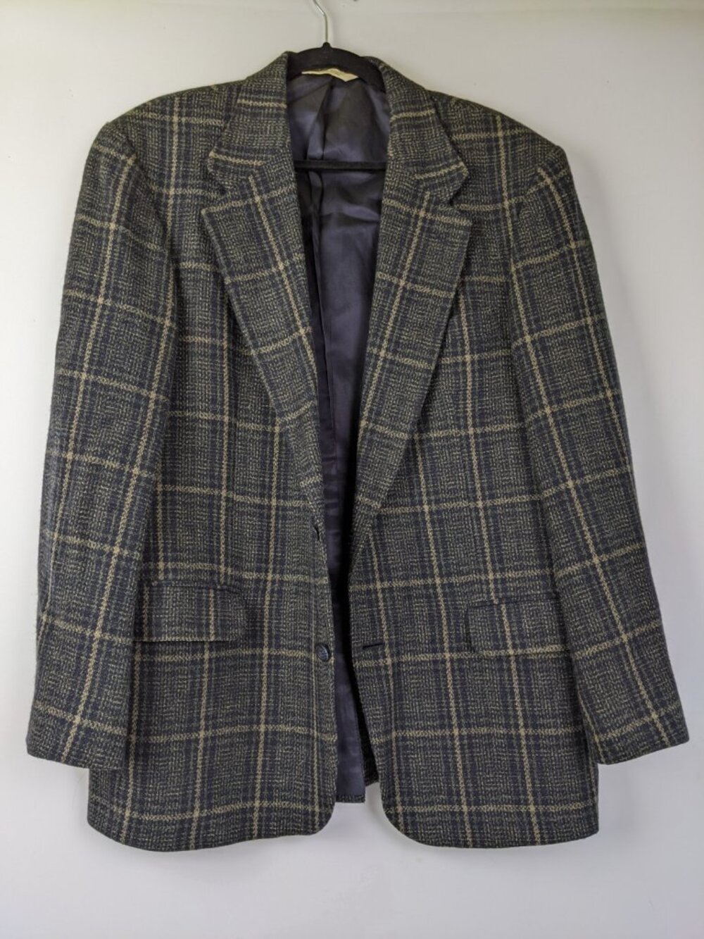 Eddie Bauer Plaid Wool Suit Jacket Sport Coat Men's Size 42R Regular Gray